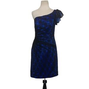 Mori Lee Blue black lace one shoulder party dress size 12
